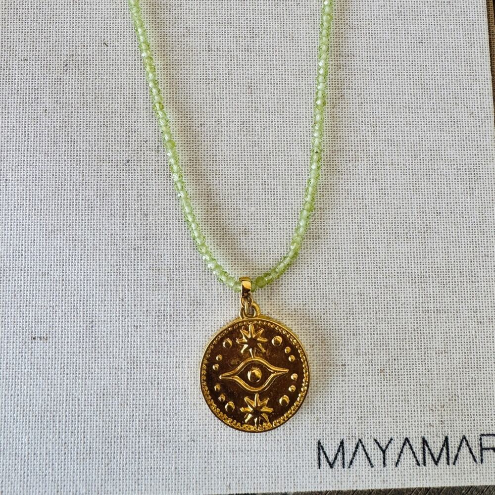Mayamar Peridot Beaded Coin Necklace 24K Gold Plated 16” Toggle — NIB
